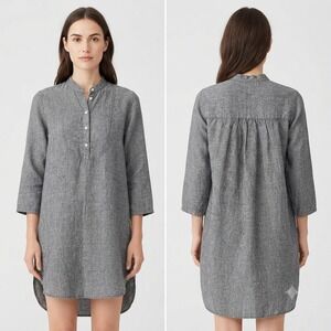 SOST South Street Linen Dress Womens Size 2 L XL Grey French Tunic 3/4 Sleeve
